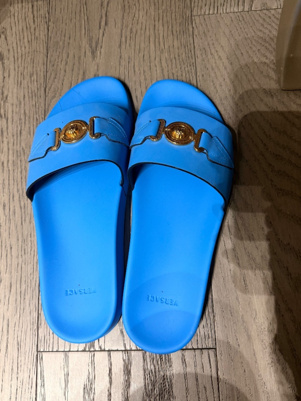 Versace Medusa Blue Slides Gold Hardware – Size 45 – Unused